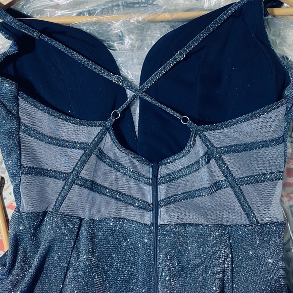 Metallic Blue Formal Evening Gown - Picture 6 of 12